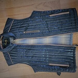 Scully Leather Lined Vest with brown trim